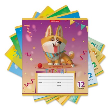 Notebook 12 sheets in the ruler, erichkrause "Corgi", cover coated cardboard, block offset, mix-1