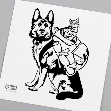 Tattoo on the body black "Dog with a cat in a backpack" 6x6 cm-5