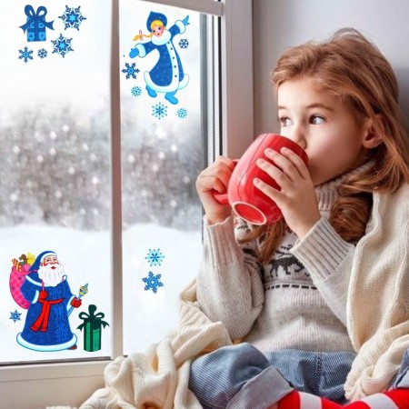 Stickers on the windows "New Year" Santa Claus Snegurochka "41 x 29 cm-2