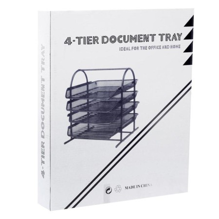 Horizontal tray for papers 4 compartments, mesh metal, gray color-2