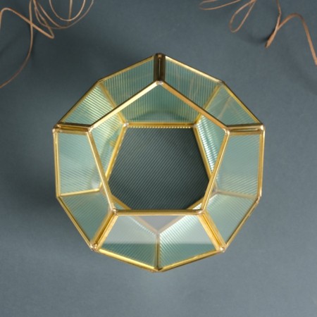 Glass candlestick, Metal "faceted ball" transparent 16x16x14 cm-3