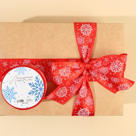 Satin tape "Snowflakes", red, 4 cm x 5 meters-3