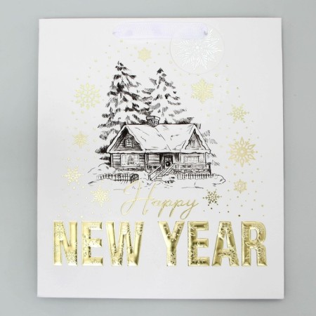 Package New Year's laminated vertical, congregation embossing "New Year's house", ML 23 x 27 x 11.5 cm, New Year-5