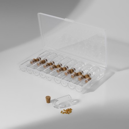 A set of jars for storing little things, d = 1.5 × 3 cm, 18 pcs, in a container, 15 × 8 × 2 cm