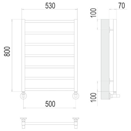 Terminus water heated towel rail "Contour" P7, 500x800 mm, lower connection, chrome-2