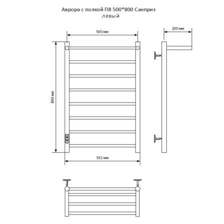 The electric heated tower "Sanprise" Aurora P8, 500x800 mm, left, black-8