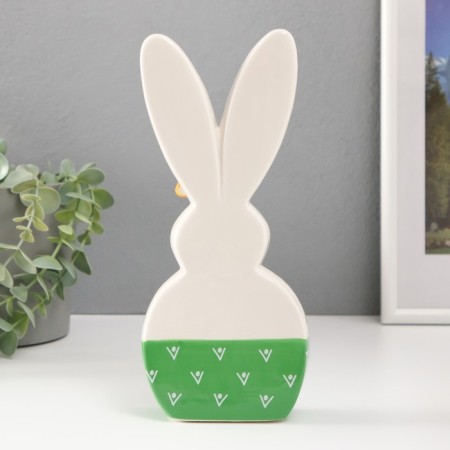 Souvenir Ceramics "Bunny sleeping, with chamomile on the ear" White-green 10.4x4.3x23.7 cm-2