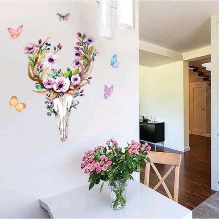Sticker Plastic Interior color "Skull with flowers" 60x90 cm