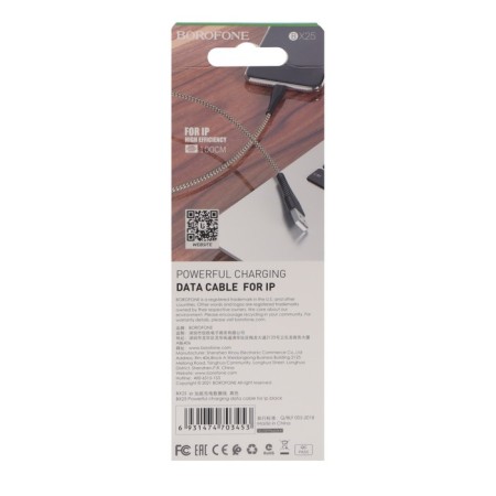 Cable Borofone BX25, Lightning - USB, 2.4 A, 1 m, nylon braid, black-4