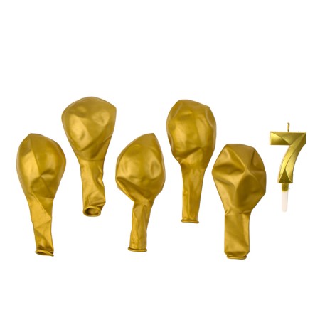 Set of candle in a cake + 5 balls, number 7, gold-2