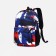 A backpack with a zipper, external pocket, blue color