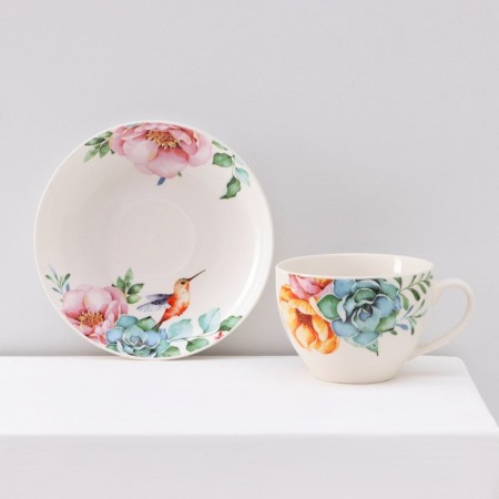 Service Porcelain Tea Daulay "Ptashka", 12 items: 6 cups 250 ml, 6 saucer d = 15 cm-3