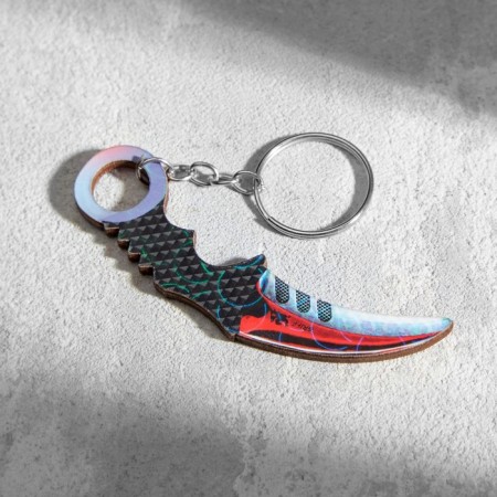 Wooden keychain "Cerambit" 8x3 cm red-gray blade-1