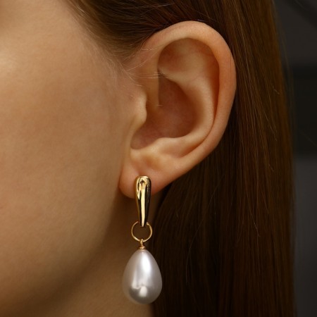 Earrings with pearls "Grace" chubby drop, white color in gold-4