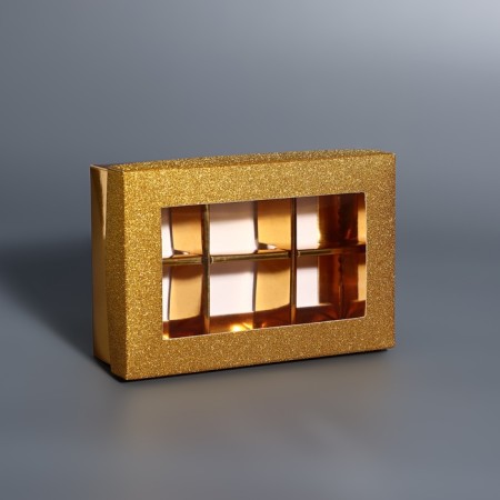 Box for 6 sweets Gold Glitter, 12 x 8.5 x 4 cm. Confectionery packaging-2