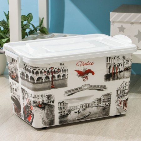 Storage container with a Venice lid, 35 l, 50.5 × 31 × 30 cm, on wheels, white color-1