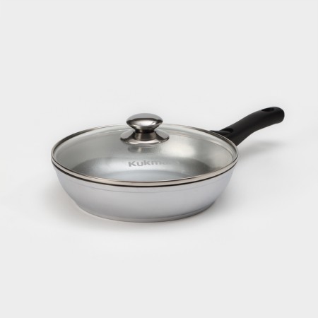 Pan, d = 24 cm, glass cover, removable handle, gray color
