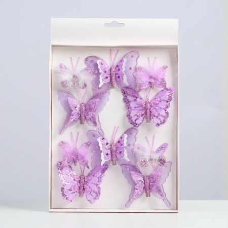 Butterflies for decor and floristry, on the clothespin, plastic, purple, mix, 5 cm and 8 cm