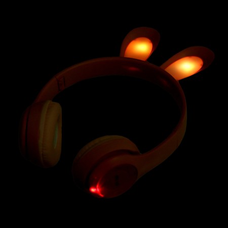 Headphones wireless "bunny", sound and light effects, folding, pink color-7