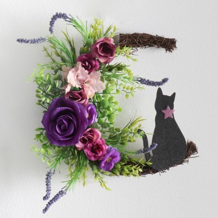 Panel tree "A cat with a spell for a month, purple roses" 25x30 cm-1