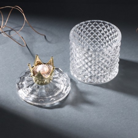 Casket Glass "Golden Crown with Pearl" 6x6x9 cm-2