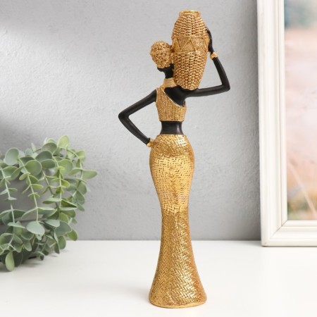 Polystone souvenir "African with wicker jug" gold 28x11x5.5 cm-2