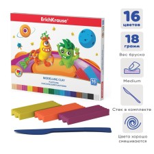 Plasticine 16 colors, Erichkrause Cosmic Monsters, Premium, Stack, 288 g