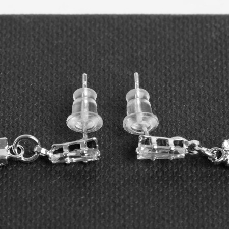 Hanging earrings with rhinestones "drops" shine, white color in silver, 11 cm-2