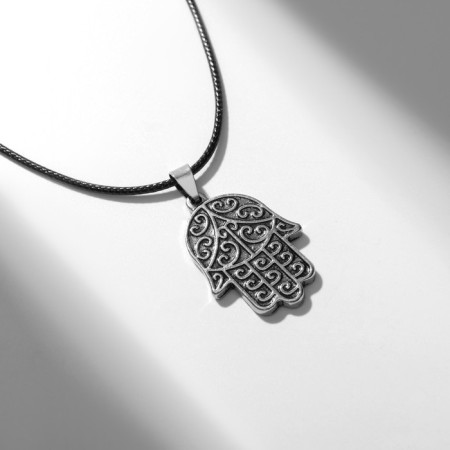 Piece on the cord "Hams Hand" amulet, color black silver on a black lace, 40 cm