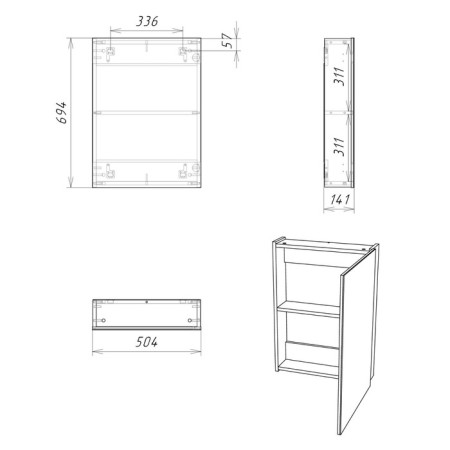 Mirror Bathroom Cabinet Iceberg Dream 50, Concrete-3
