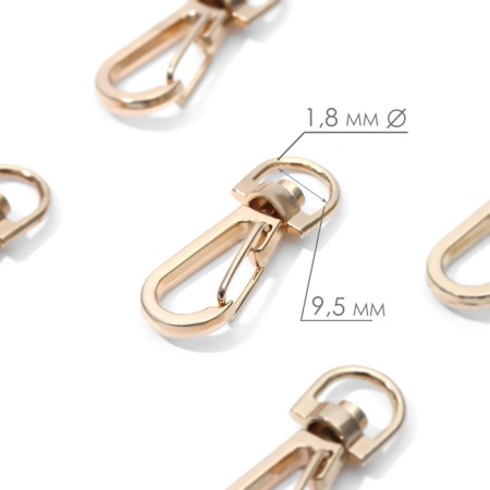 Metal carbine, 37 × 13 mm / 9.5 × 1.8 mm, 5 pcs, gold color