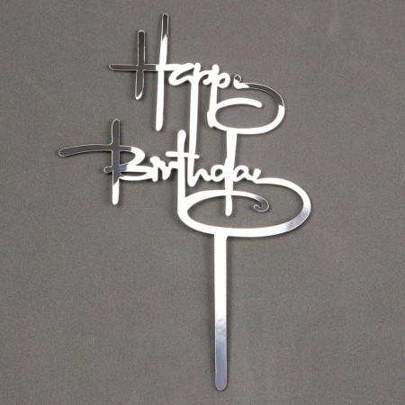 Topper "Happy Birthday", silver color