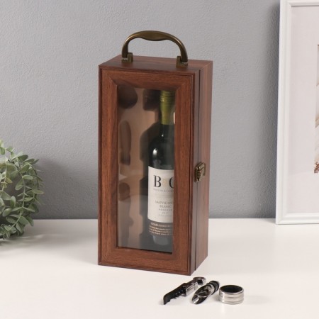 Casket wood, glass for 1 bottle "Theo" 3 objects 10.5x18x37 cm