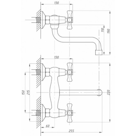 FAUZT FZS-490-07 kitchen mixer, two-toll, pour 190 mm, wall, chrome-2