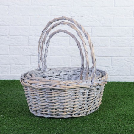 A set of wicker baskets, willow, 3 pcs., Gray-beige color, large-5