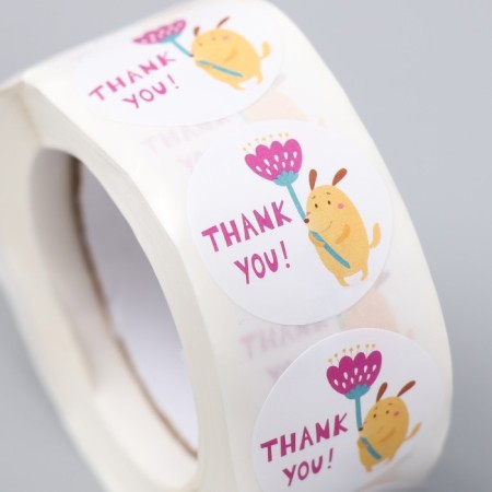 Stick paper "Dog with flower. Gratitude" d = 2.5 cm 500 pcs in a roll 3x6.5x6.5 cm-3