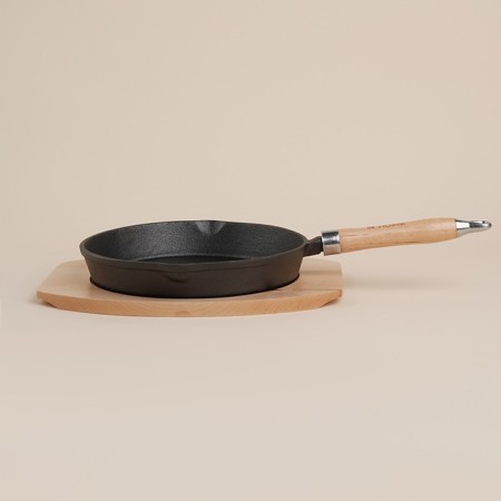 Cast -iron pan on a wooden stand Sl Home, D = 20, H = 4 cm, Black Color-4