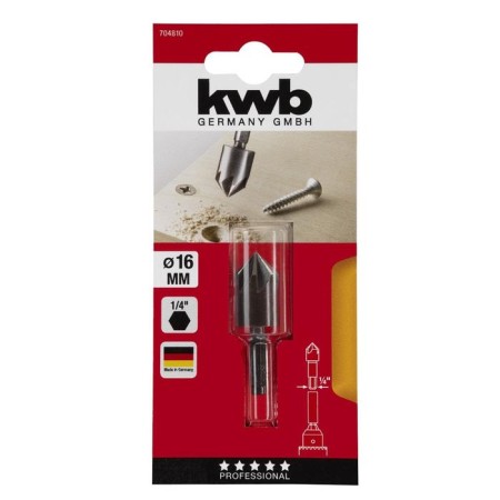 Senker hexagonal kwb ws, d = 16 mm, hexagonal shank d = 1/4 ", angle of cone 90 °-1