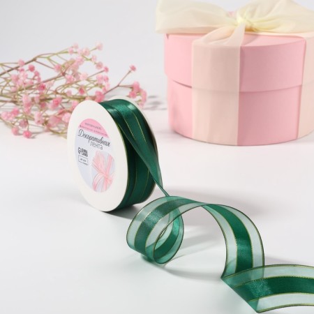 The tape is decorative, nylon/satin, with lurex, 25 mm, 18 ± 1 m, emerald color