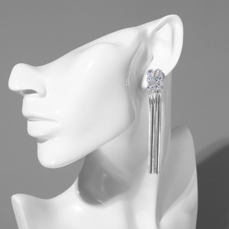 Hanging earrings with the ode "Odyssey" rectangle, white color in silver-2