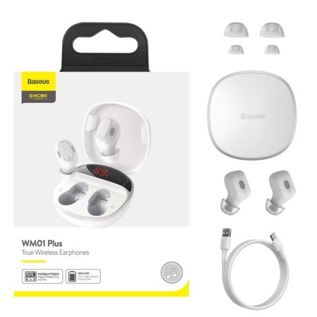 Wireless headphones Baseus WM01 Plus, TWS, vacuum, BT5.0, 40/800 mAh, microphone, white-9