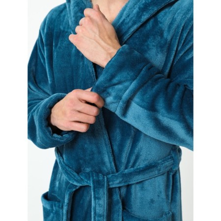 Male dressing gown with a hood, size 50, emerald color-10