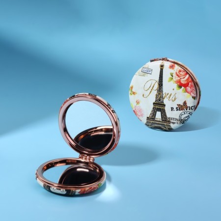 Folding mirror "Paris", D = 7.5 cm, with an increase, artificial leather, beige color-1