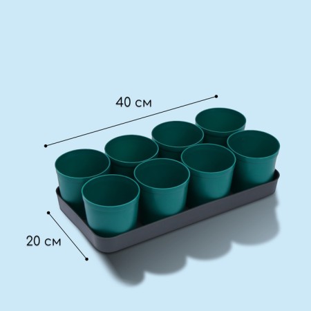 Set for seedlings: glasses of 500 ml (8 pcs), pan 40 × 20 cm, color mix, Greengo-2
