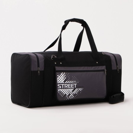 Road bag, 3 parts on zippers, external pocket, long belt, black/gray color