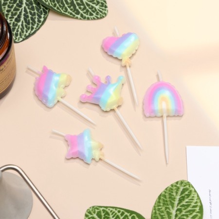 Set of candles for the cake, 5 pcs "Children's Rainbow Party", multi -colored