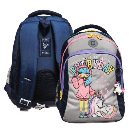 School backpack, 40 x 27 x 20 cm, Grizzly, ergonomic back, laptop department, blue