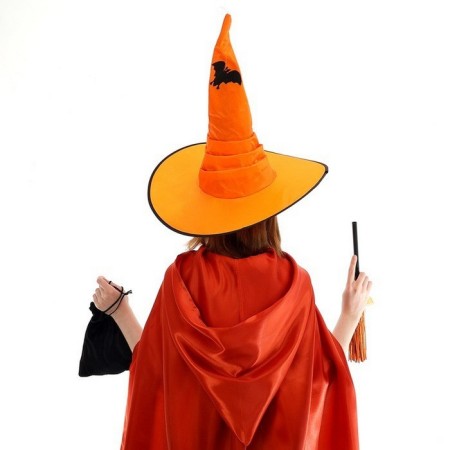 Carnival set "Magic", orange hat, broom, bag-3