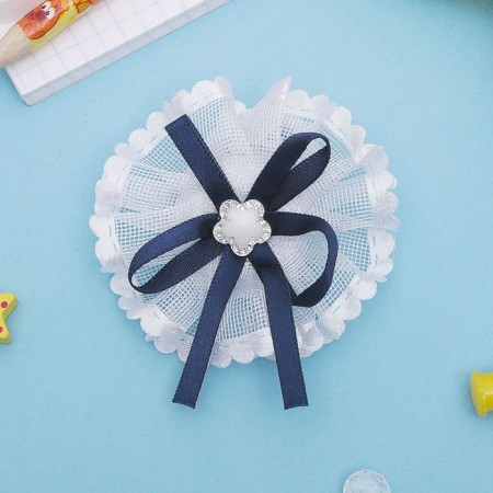 Hair elastic band Bant "Schoolgirl" Tape Flower, D-6.5 cm, blue-white