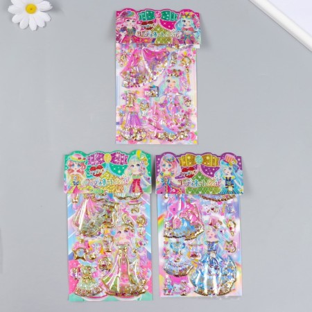 Plastic sticker 2 sheets "Princess outfits" with glitter mix 11x22.5 cm-4